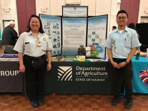 Plant Quarantine Education Specialist Kent Dumlao (right) and inspector Chanlynn Nakamiyo (left) represent HDOA at the University of Hawaii Job Fair on March 5, 2019 at the UH Campus Center Ballroom.